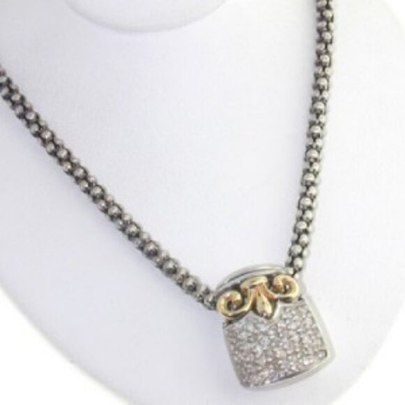 14K Yellow Gold and Silver Diamond Necklace-Vintage - Picture 6 of 11